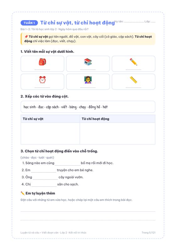 Trang từ ngữ tuần 1 lớp 2